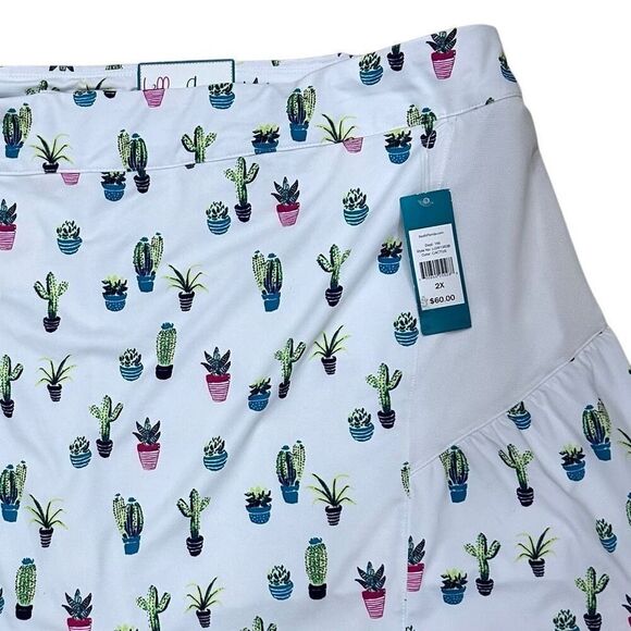 NWT Lillie Green Athletic Skort 2X White Plant Cactus Print Pull-on Tennis Golf - Picture 2 of 12